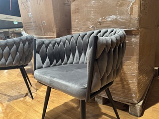 Set van 6 eetkamerstoelen, taupe velvet, zwarte poten